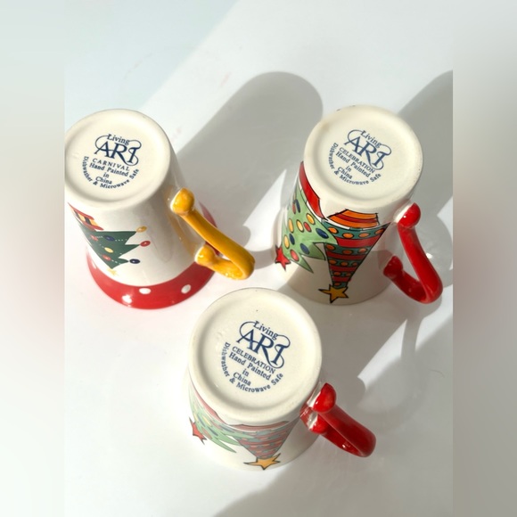 Living Art Carnival Christmas Tree Set of 3 Ceramic Dessert Plates & Mugs NEW - Picture 9 of 11